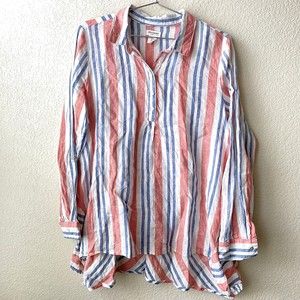 Artisan NY Womens Tunic Shirt Size Large Linen Stripes Popover